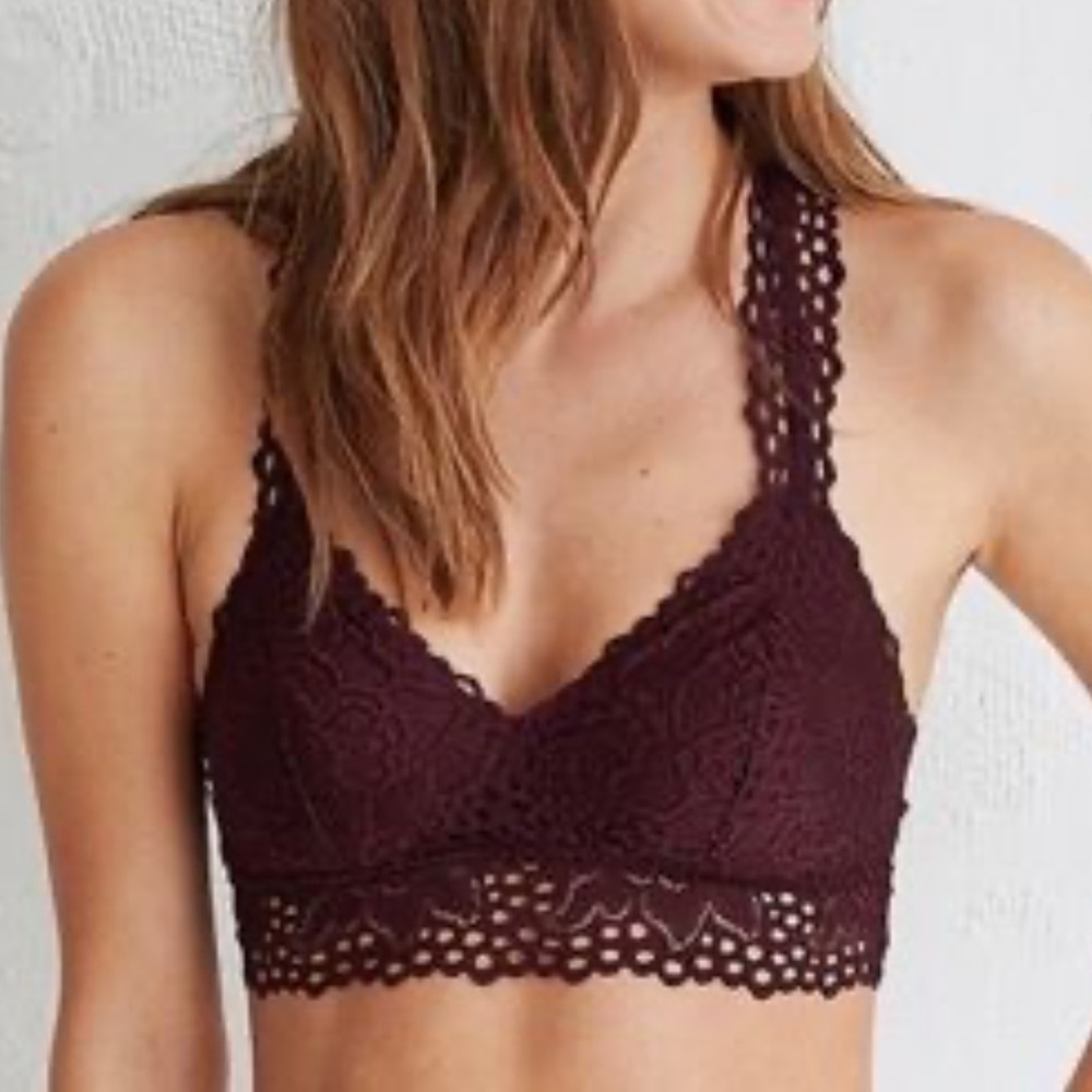 Aerie Bralette Boho Floral Lace Stretch Band Wire free Removable Padded Bra M